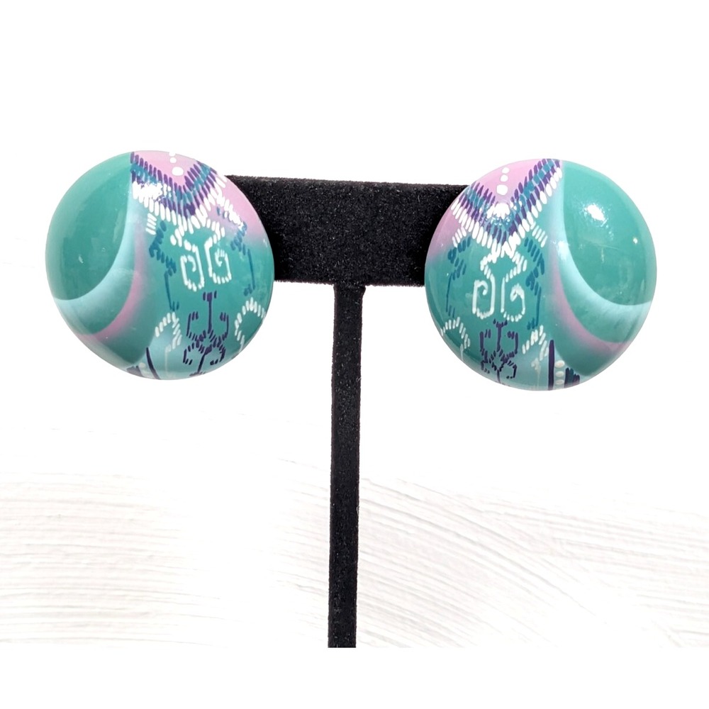Vintage ATC Southwest Earrings Turquoise Blue Purple Dome Pierced
